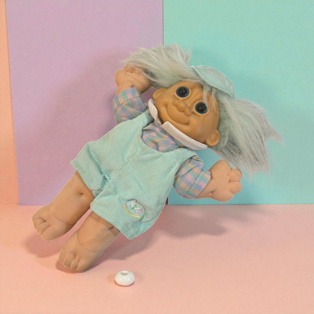 Vintage Russ Troll Kidz Sparky Soft Body Plush Doll 12" Green Boy Outfit Gift